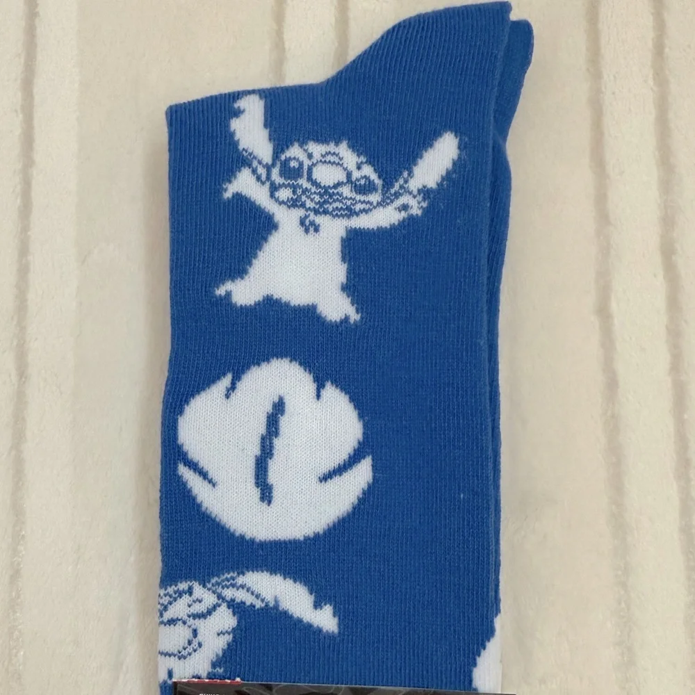 Disney Stitch Blue and White Crew Socks